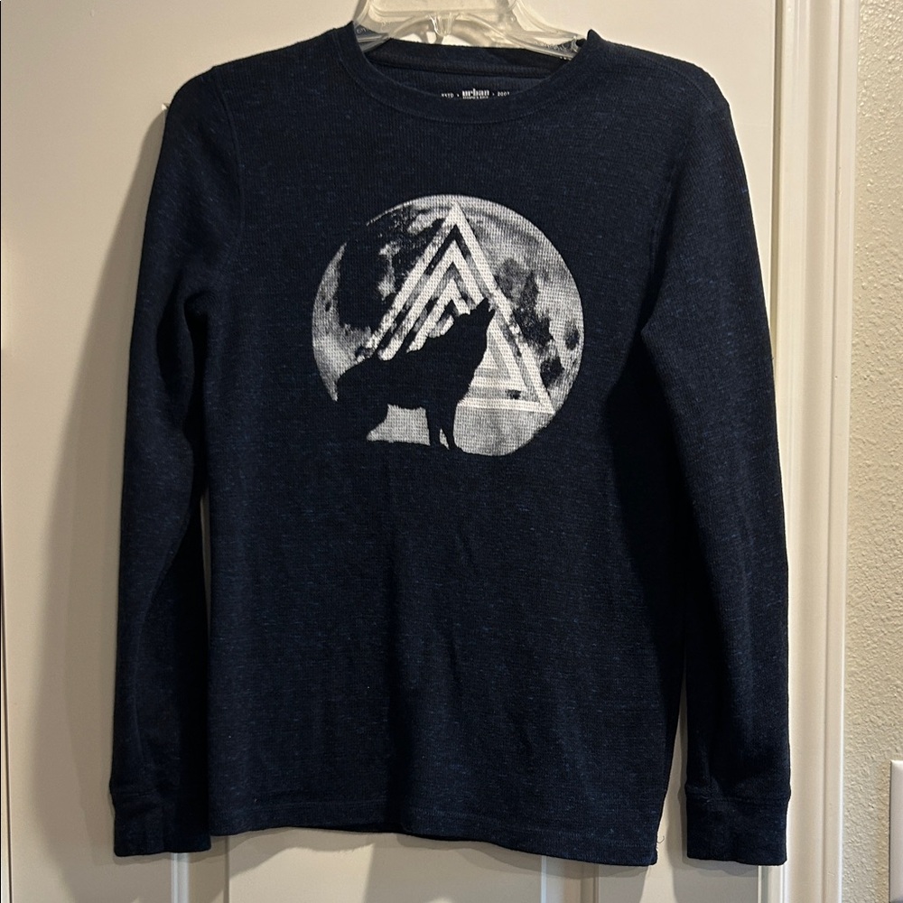 Men's Dark Blue Wolf Graphic long Sleeve Thermal shirt